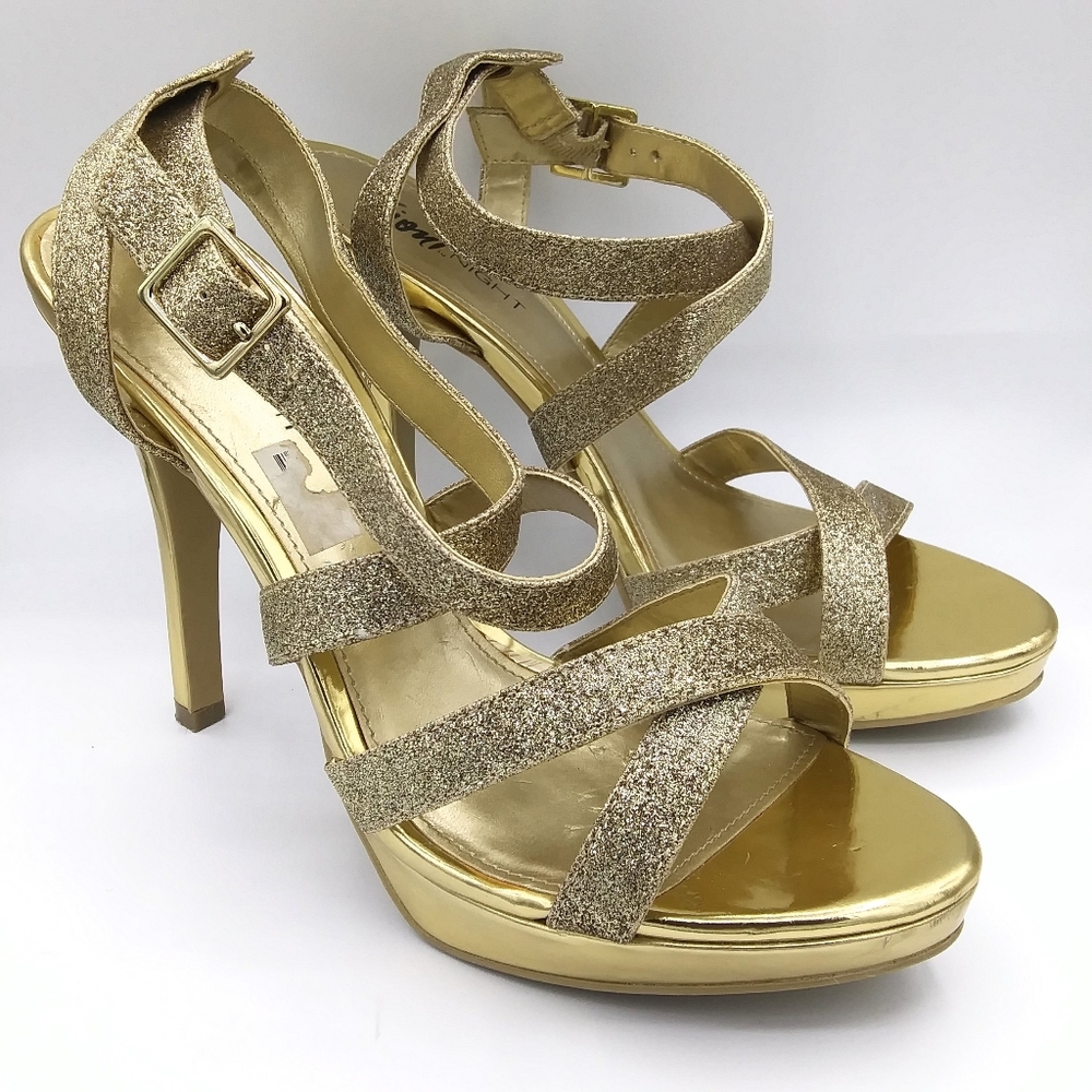 Fioni night Lolita gold glitter strappy heels
